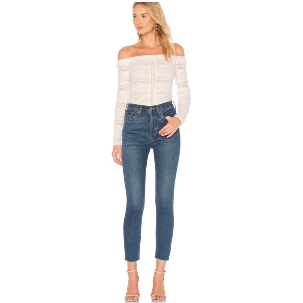 cinq a sept Off-the-Shoulder White Lace Long-Sleeve Top - Picture 3 of 14